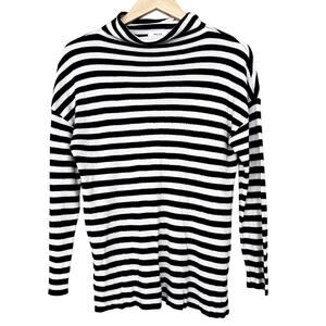 Reiss Black White Striped Mock Neck Sweater Sz M